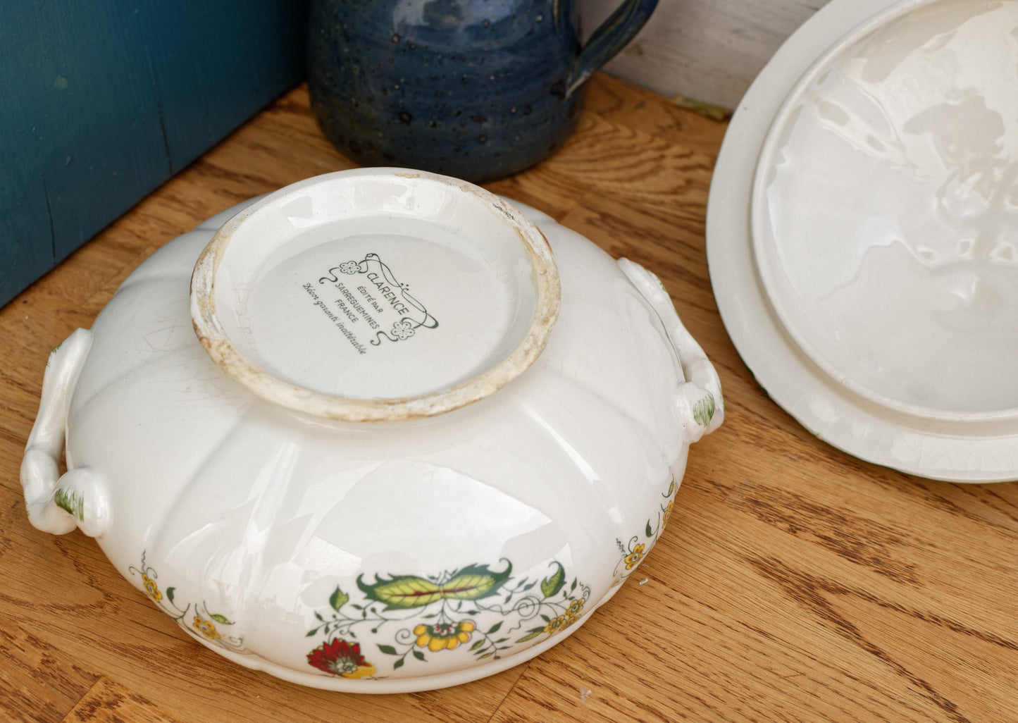 CLARENCE SARREGUEMINES France Decor Garanti inalterable French Vintage Hand-Painted Ironstone Polychrome Soup Tureen "Soupiere"
