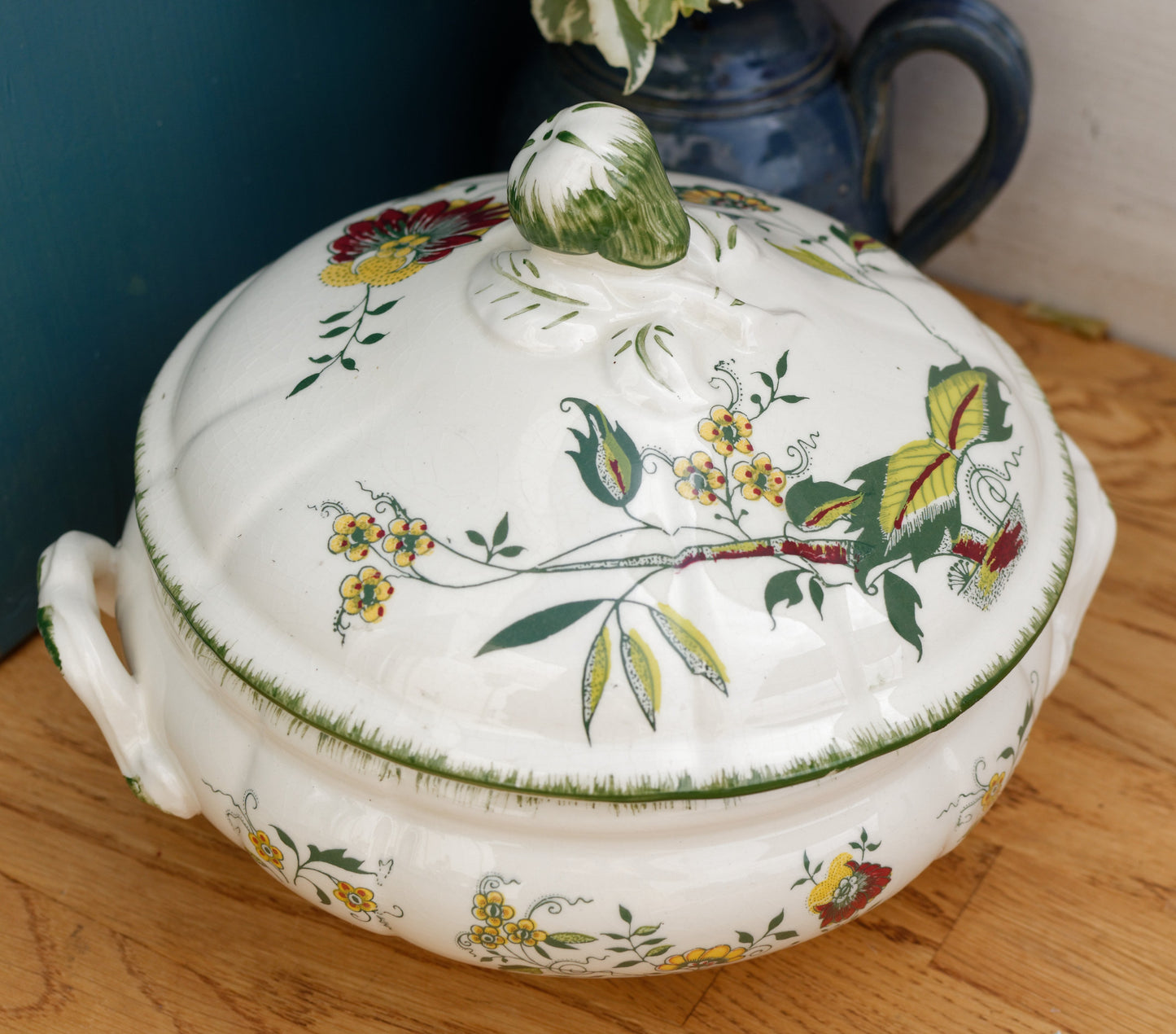 CLARENCE SARREGUEMINES France Decor Garanti inalterable French Vintage Hand-Painted Ironstone Polychrome Soup Tureen "Soupiere"