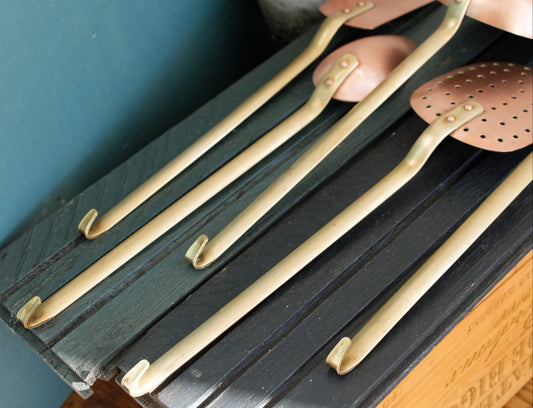 French Vintage Decorative Collectible Artisanal Copper "Cuivre" & Brass "Laiton" Utensils ~ Set of 5 Copper Hanging Serving Utentils