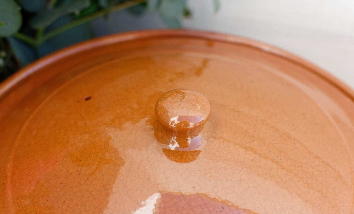 1950s French Vintage Stoneware Casserole Dish with Cover Glazed Enameled Ceramic Round Flat Serving Pan with side Handles Terra Cotta Terre Cuite Sandstone