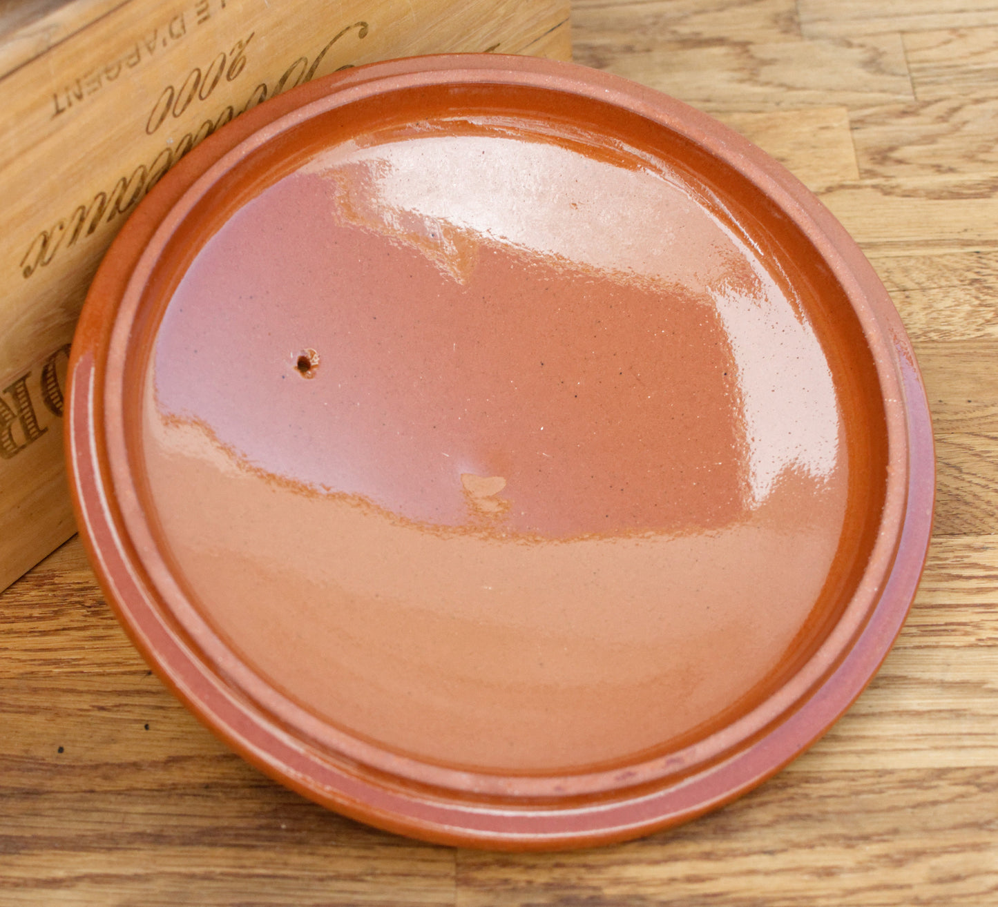 1950s French Vintage Stoneware Casserole Dish with Cover Glazed Enameled Ceramic Round Flat Serving Pan with side Handles Terra Cotta Terre Cuite Sandstone