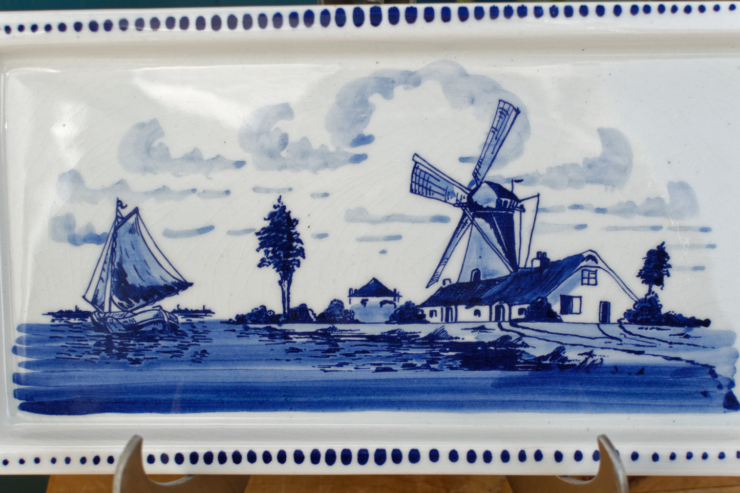 DELFT Blue Made in Holland Vintage Rectangle Cake Appetizer Serving Plate with side handles