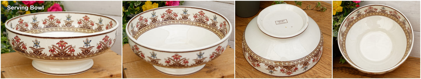 DERBY Motif Sarreguemines U&C French Antique Ironstone Polychrome Serving Pieces Terre de Fer en FAIENCE