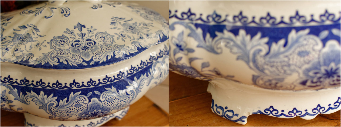 1890年代~「DUGAZON」ボッホ・フレール・ケラミス(BFK)~ベルギーアンティークアイアンストーンブルートランスファーウェアプレート~テール・デ・フェール