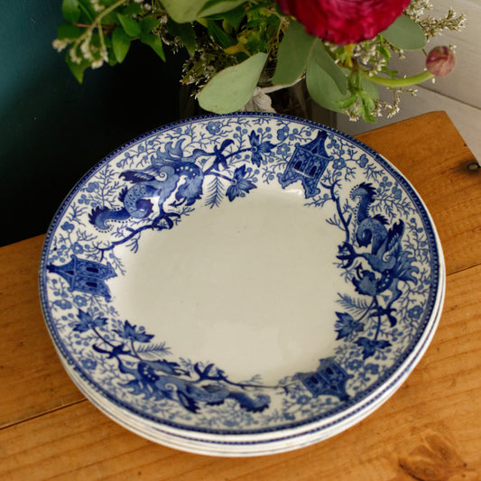 1950s ~ DRAGON LA LOUVIERE Boch Freres (BF) ~ Belgian Antique Ironstone DELFT Blue Transferware Small Plate ~ Terre de Fer en Faience