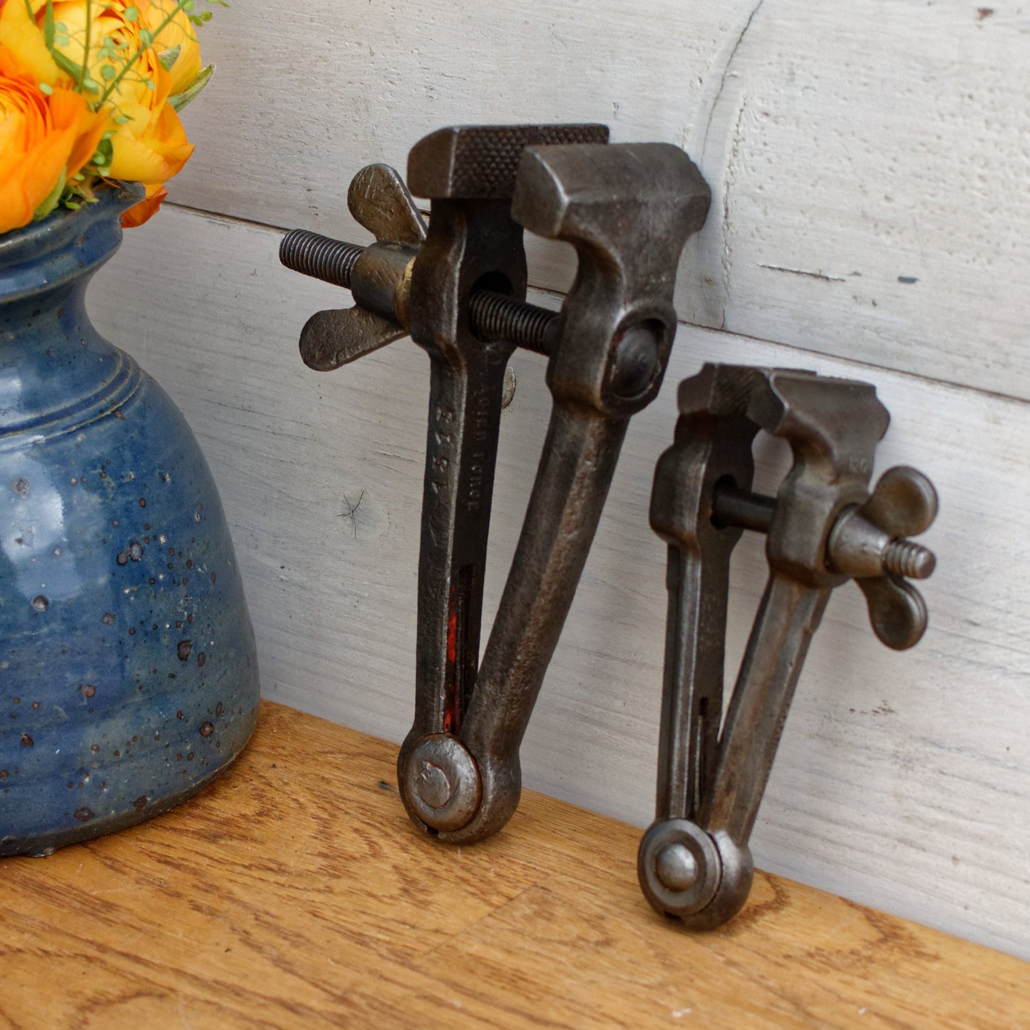 French Antique Small Hand VICE CLAMP FACOM Vintage Forged Steel ACIER FORGE Farmhouse Manual Tool