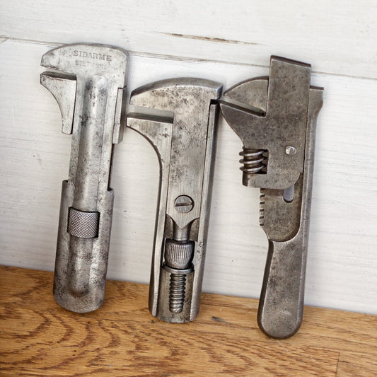 French Antique Mini Adjustable Wrench Spanner SIDARME ST-ETIENNE Vintage Forged Steel "Clé a Molette Farmhouse Manual Tool