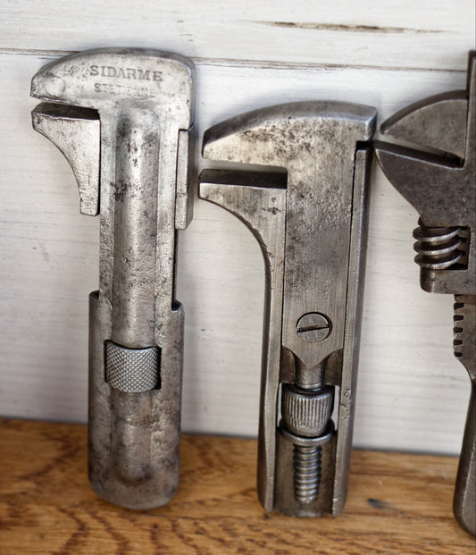 French Antique Mini Adjustable Wrench Spanner SIDARME ST-ETIENNE Vintage Forged Steel "Clé a Molette Farmhouse Manual Tool