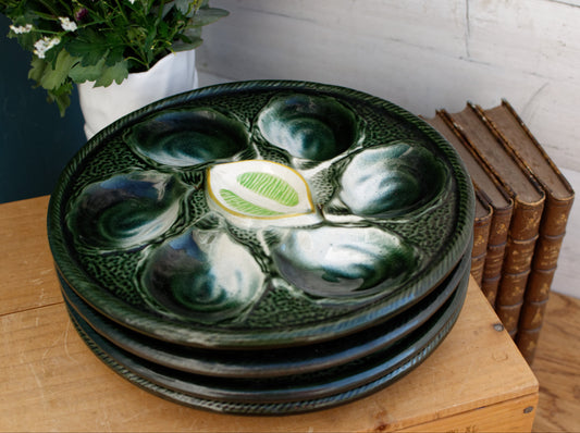 Saint Clement Made in France French Vintage BARBOTINE Oyster Shellfish Huître Plate with 6 Wells en Faience