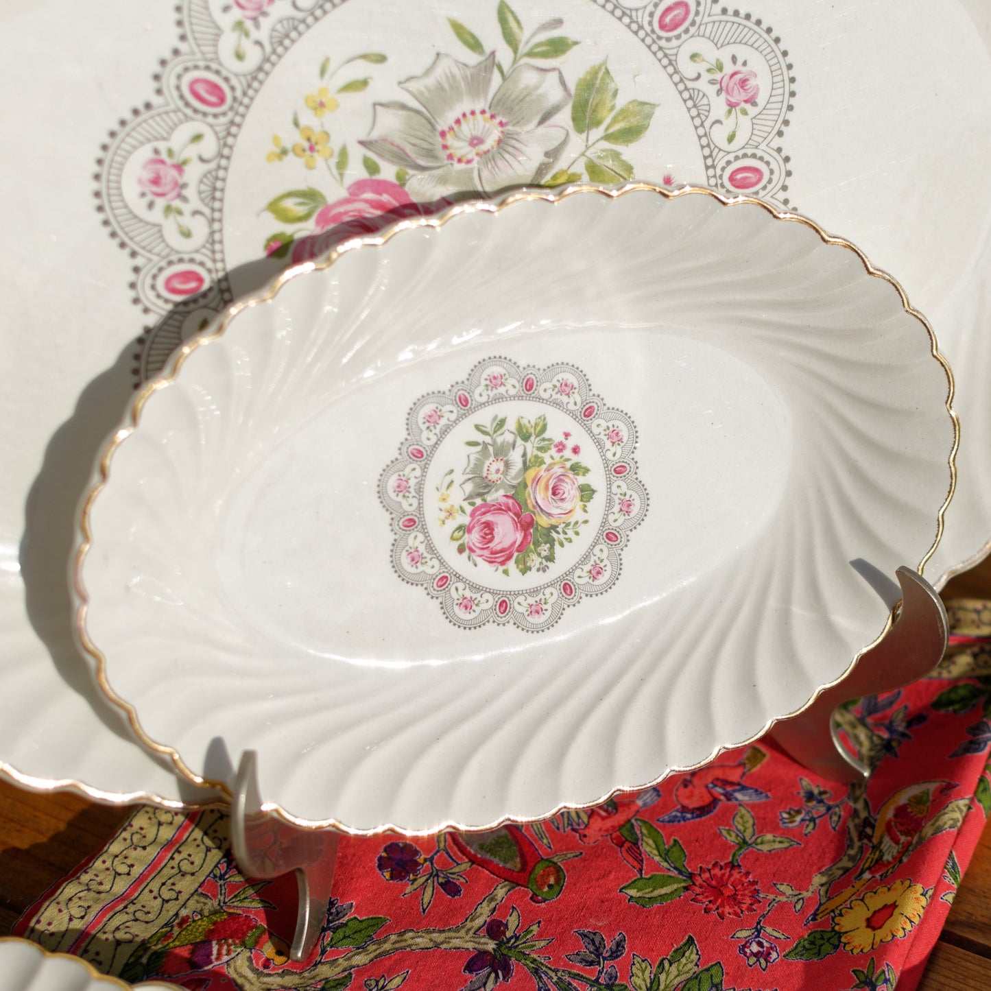 1930s ~ K&G (Keller et Guérin) Luneville ~ French Antique Ironstone Floral Small Oval Serving Plate "Ravier~ Terre de Fer