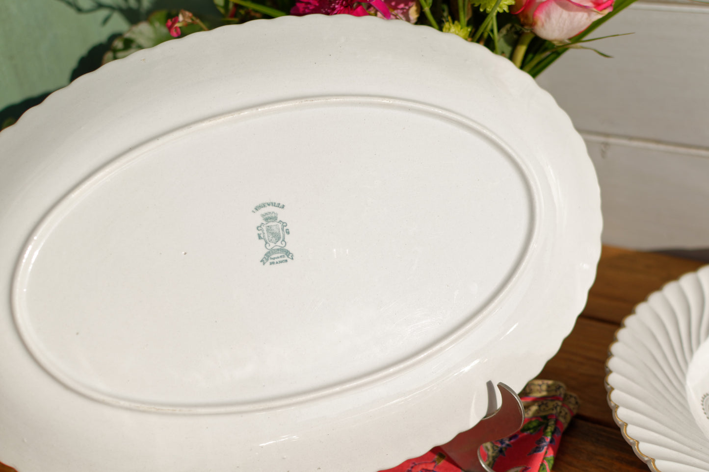 1930s ~ K&G (Keller et Guérin) Luneville ~ French Antique Ironstone Floral Serving Large Oval Plate ~ Terre de Fer