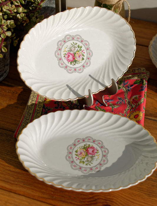 1930年代~K&G(ケラー・エ・ゲラン) リュネヴィル~フランスアンティーク アイアンストーン 花柄サービングプレート~テール・ド・フェール