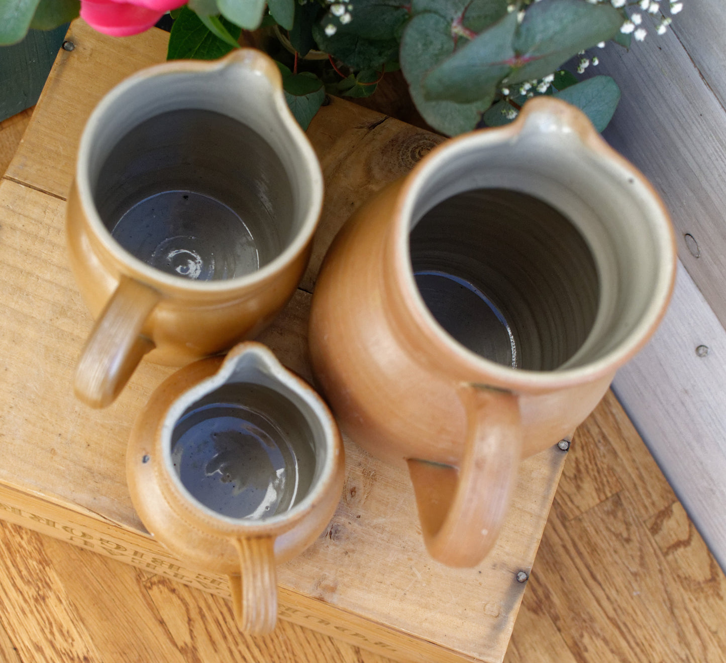 1960s GRES du BERRY Fait Maison Made in France French Vintage Stoneware Clay Pitcher Set of 3 Glazed Sandstone Stoneware Handmade TerraCotta Jug Jarre Cruche Farmhouse Decor