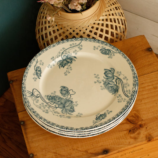 ROYAT SARREGUEMINES U&C French Antique Ironstone Blue Transferware Dinner Plate Terre de fer