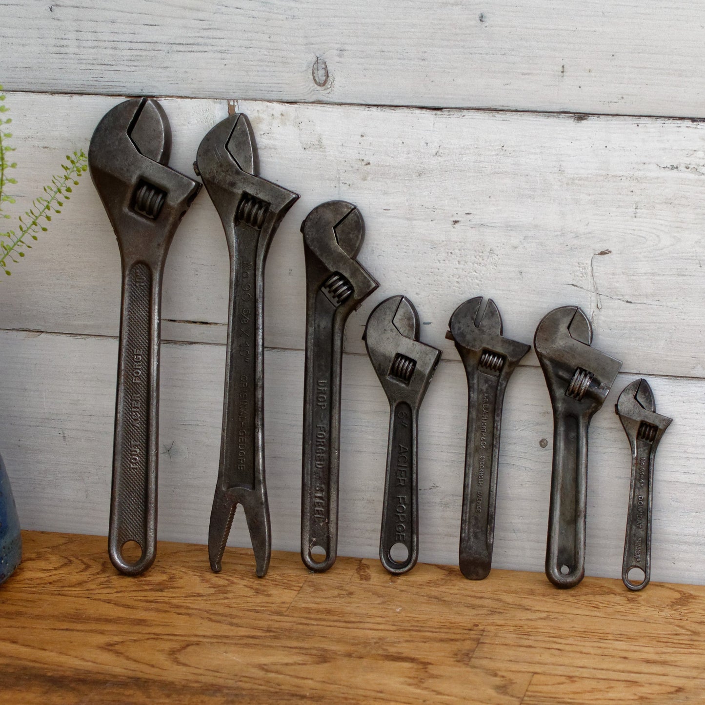 Antique Adjustable Craftmans Wrench PREXEMS GEDORE MOVO BAHCO DOWINAT Vintage Forged Steel Clé a Cremaillaire Molette Farmhouse Manual Tool