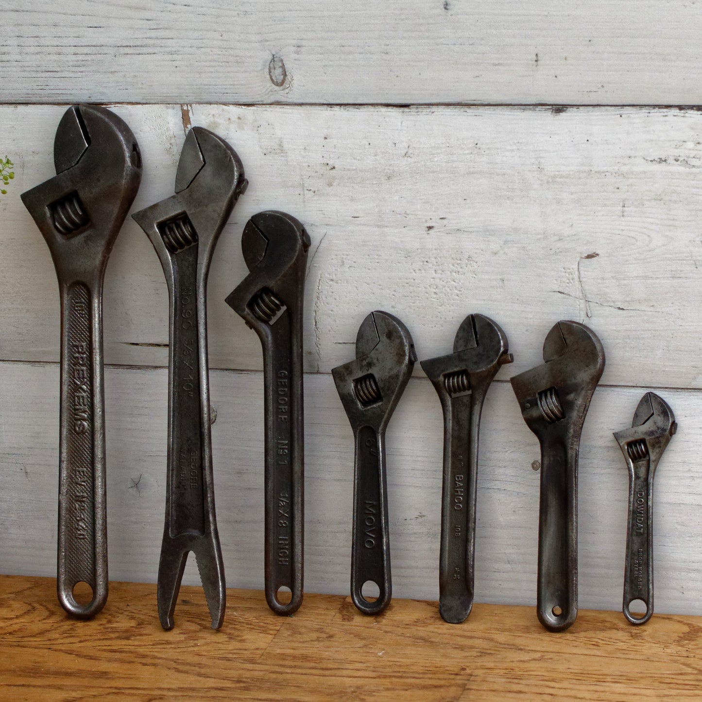 Antique Adjustable Craftmans Wrench PREXEMS GEDORE MOVO BAHCO DOWINAT Vintage Forged Steel Clé a Cremaillaire Molette Farmhouse Manual Tool