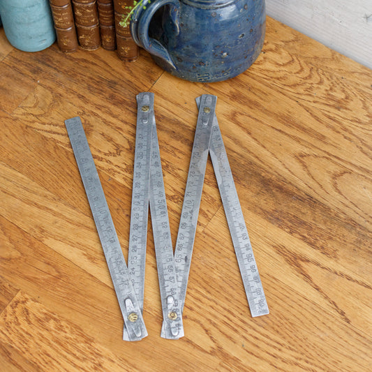 Vintage Carpenter Metal Expandable Pocket Measuring Tool Ruler Farmhouse Manual Tool