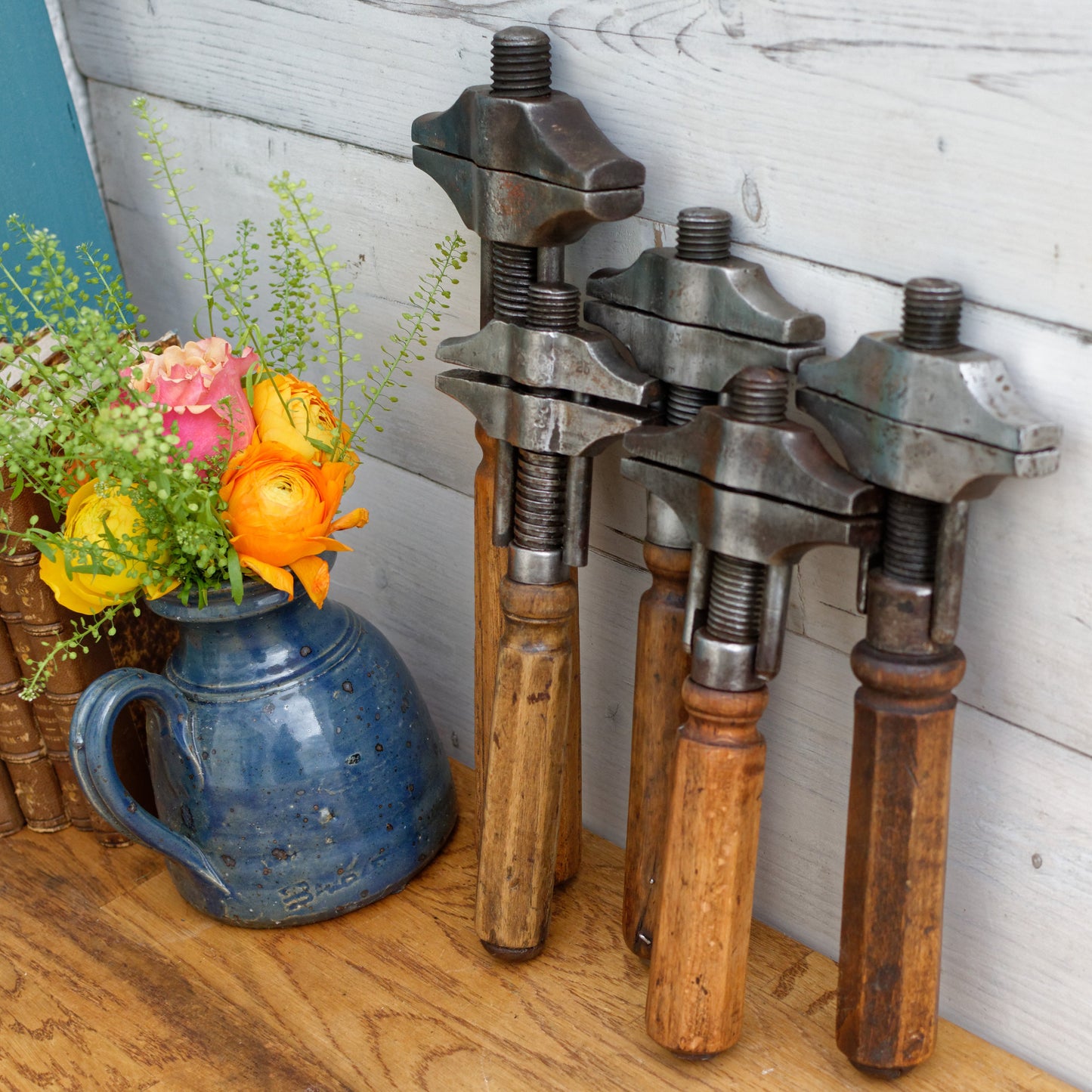 French Antique Borghese Adjustable Double Sided Spanner Wrench Vintage Twist Vice Clamp Monkey Wrench Farmhouse Manual Tool