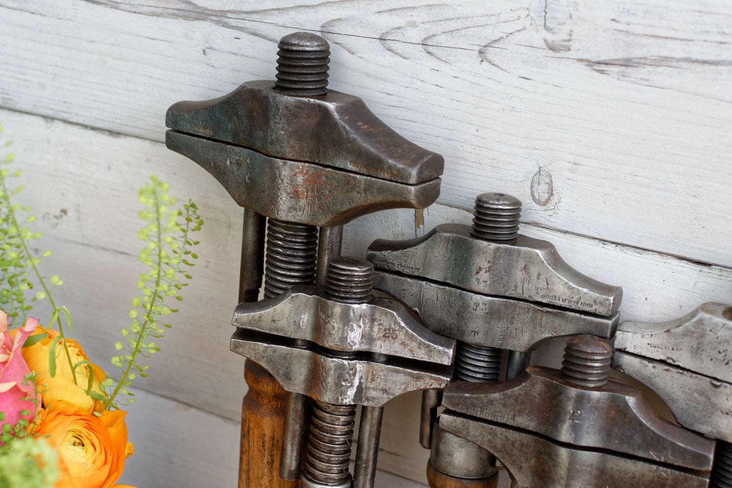 French Antique Borghese Adjustable Double Sided Spanner Wrench Vintage Twist Vice Clamp Monkey Wrench Farmhouse Manual Tool