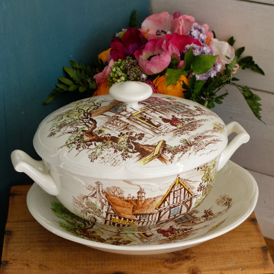 LUDLOW Motif GIEN France French Vintage Ironstone PolyChrome Soup Tureen Soupiere Terre de Fer en Faience