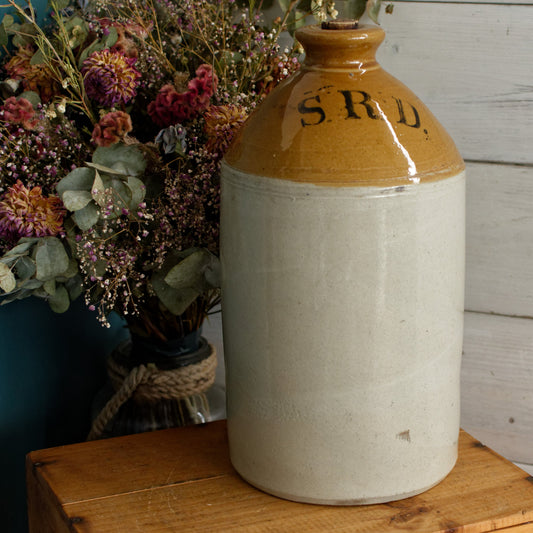 1939 The Potteries Whittington Moor, Chesterfield LTD Pearson & Co English Antique WWI Militaria Rum Barrel Jug Imperial 1 Gallon SRD Supply Reserve Depot