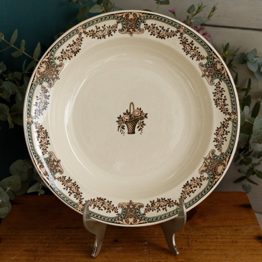"DUBARRY" Sarreguemines U&C French Antique Ironstone Polychrome Soup Plate "Assiette Creuse" Terre de Fer en Faience