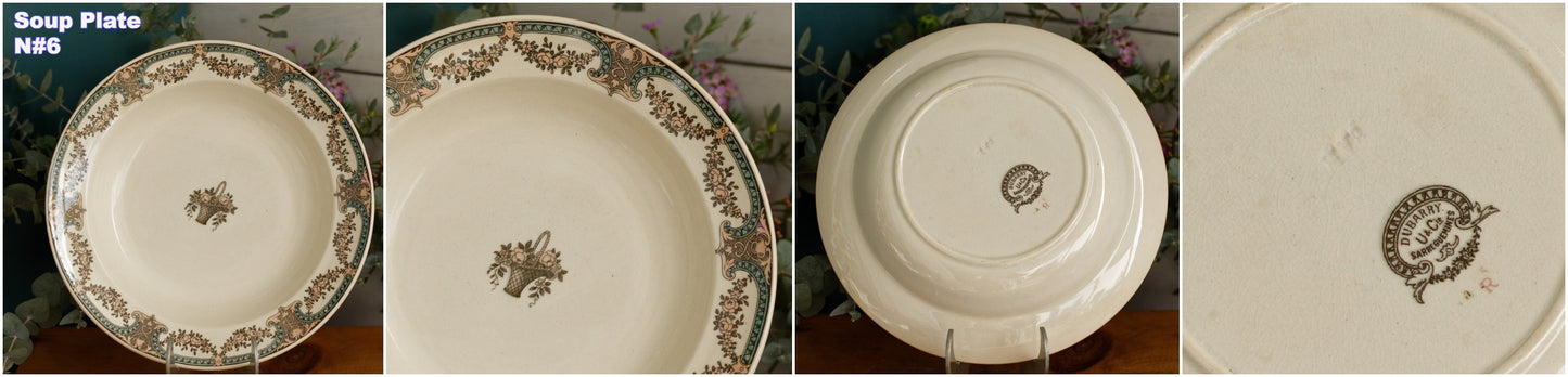 "DUBARRY" Sarreguemines U&C French Antique Ironstone Polychrome Soup Plate "Assiette Creuse" Terre de Fer en Faience