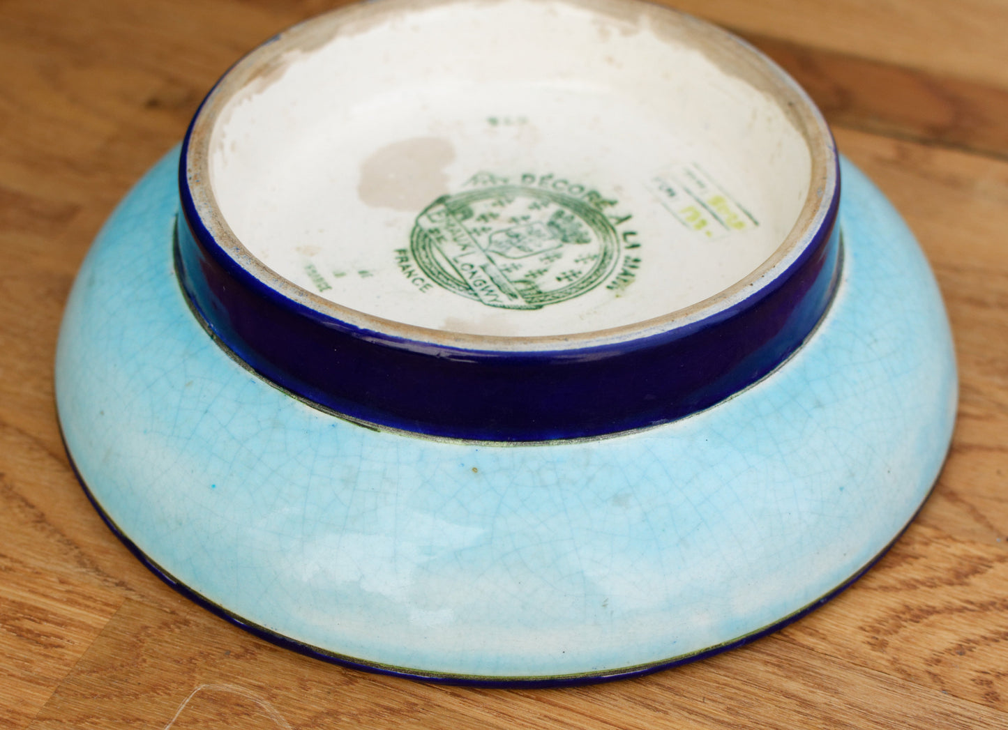 "FLEURS DE POMMIERS" LONGWY EMAUX French Vintage Ironstone Hand-Painted Decorative Footed Pedestal Plate Decor 188 Ref 3020