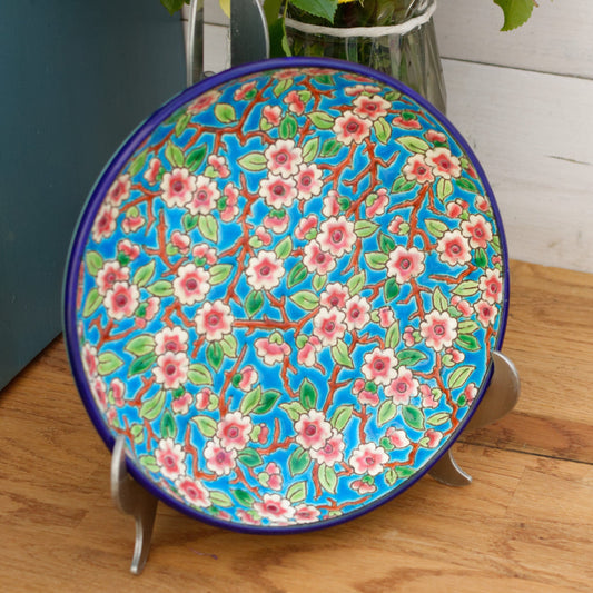 "FLEURS DE POMMIERS" LONGWY EMAUX French Vintage Ironstone Hand-Painted Decorative Footed Pedestal Plate Decor 188 Ref 3020