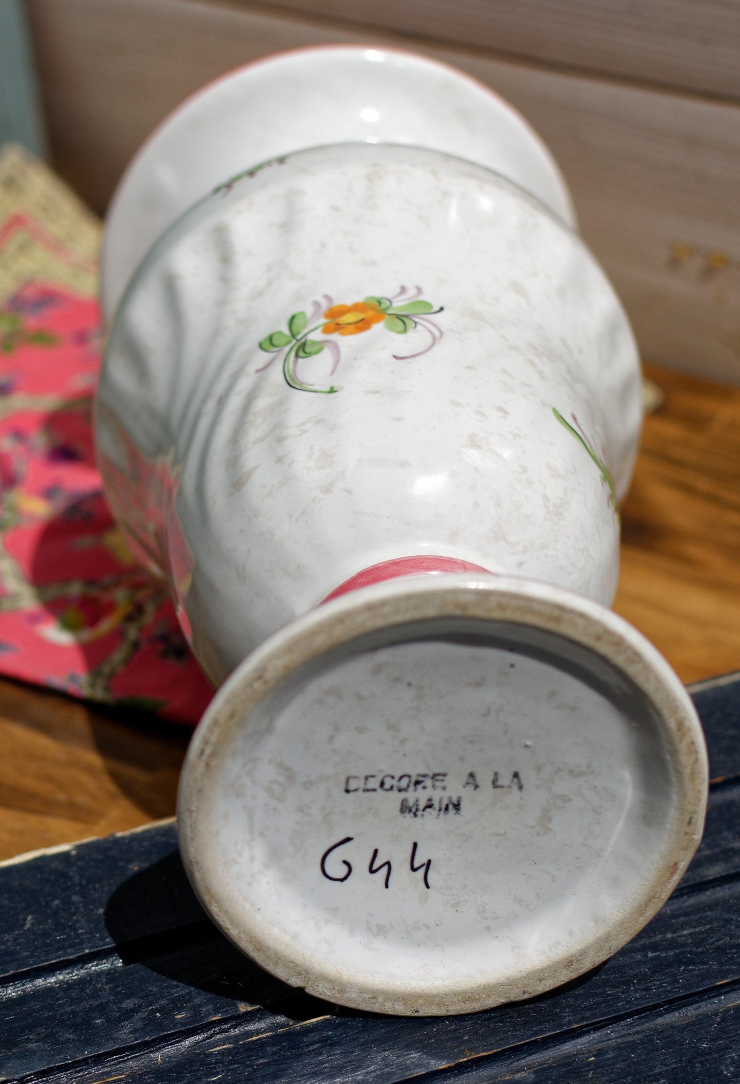 French Vintage Collectible Ceramic Vase ~ DECOR A LA MAIN GS ~ Decorative Hand-Painted Vase ~ Signed by Artist