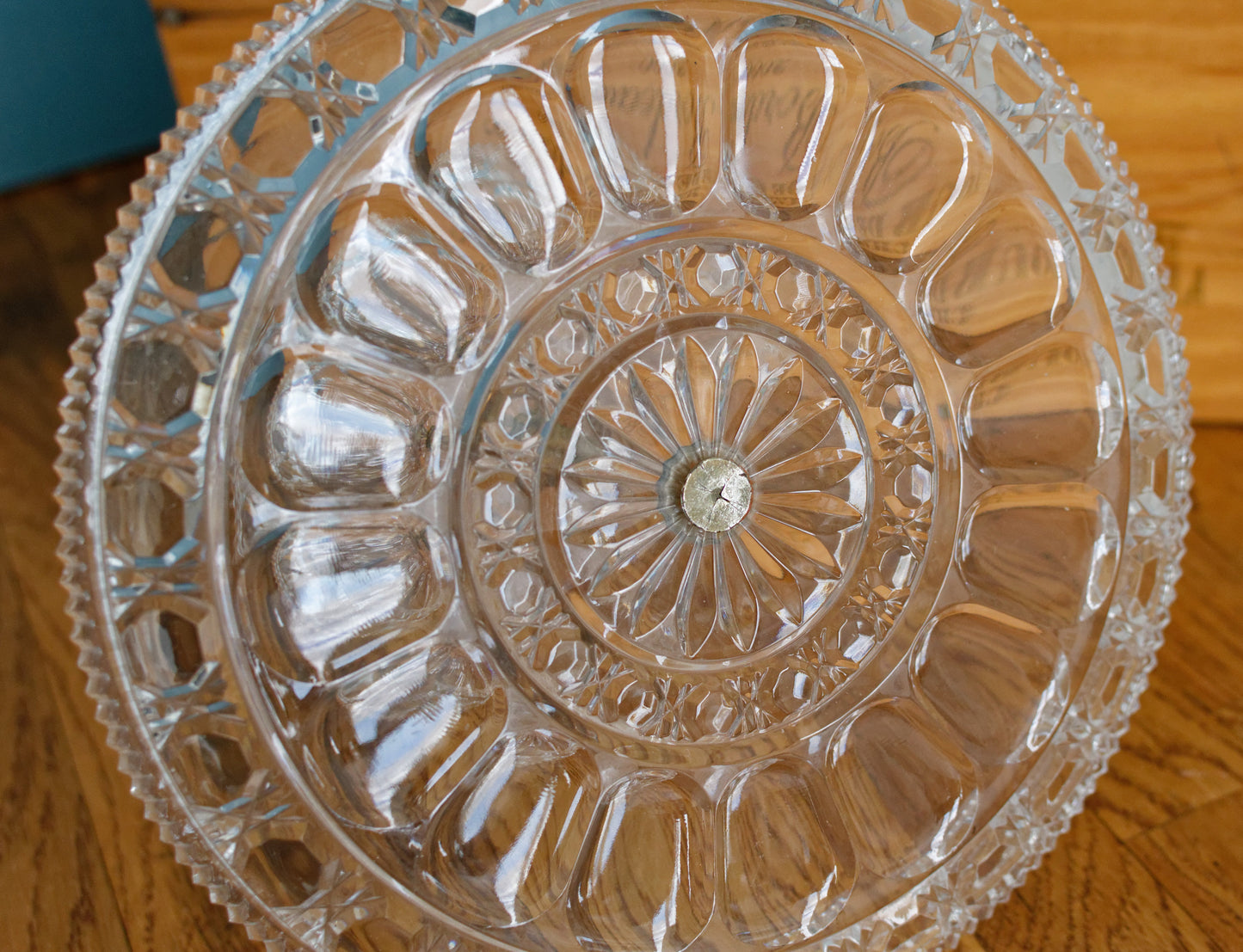 French Vintage Glass 2-Tier Serving Tray Etched Pressed Glass Display Tray for Appetizers (Hors D'Oeuvres)