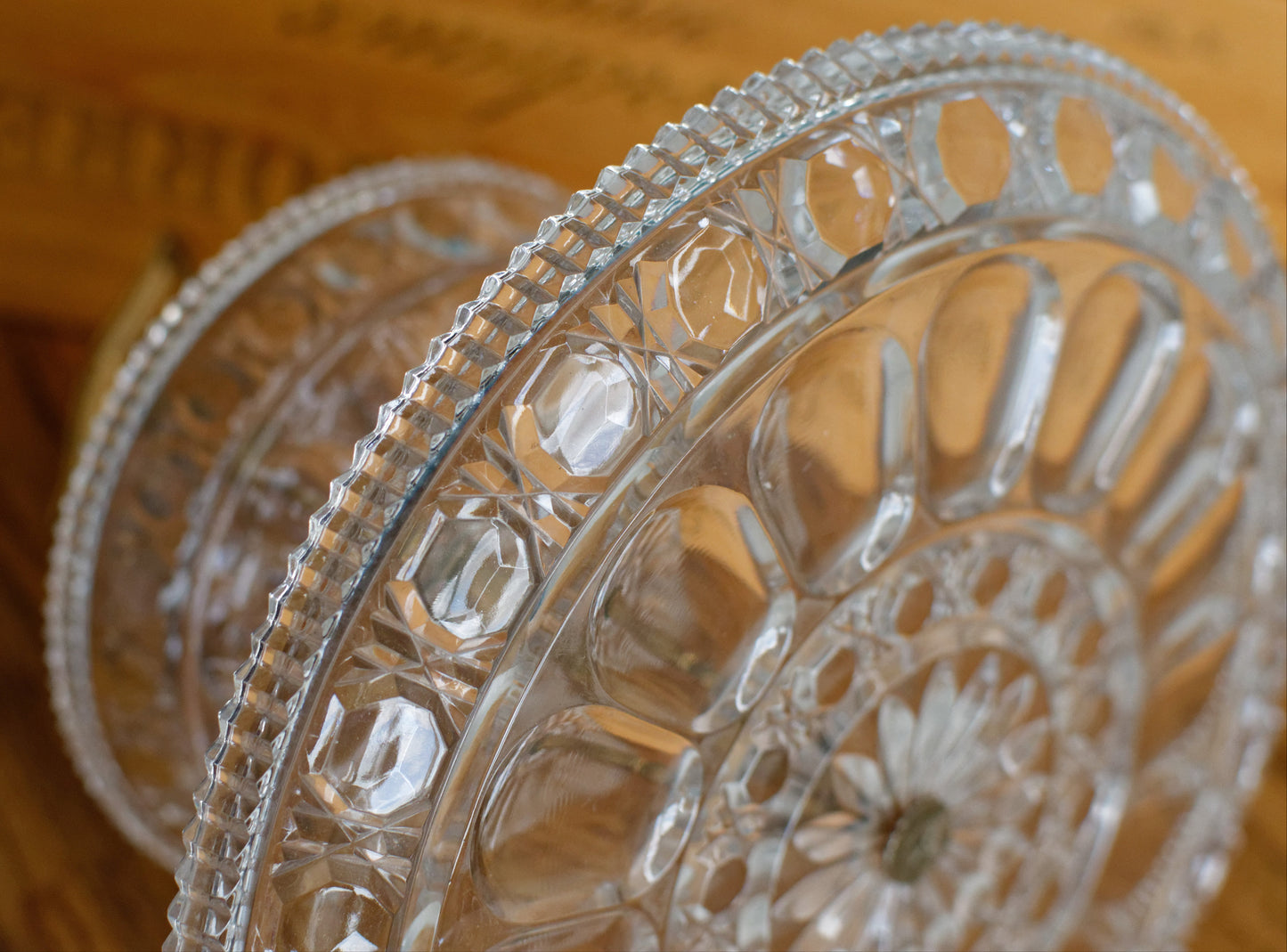 French Vintage Glass 2-Tier Serving Tray Etched Pressed Glass Display Tray for Appetizers (Hors D'Oeuvres)