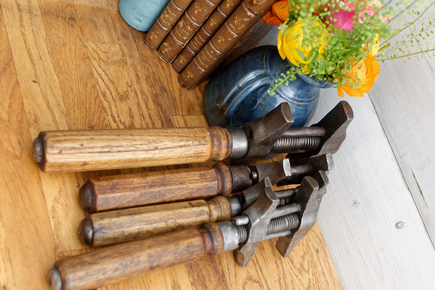French Antique Borghese Adjustable Double Sided Spanner Wrench Vintage Twist Vice Clamp Monkey Wrench Farmhouse Manual Tool