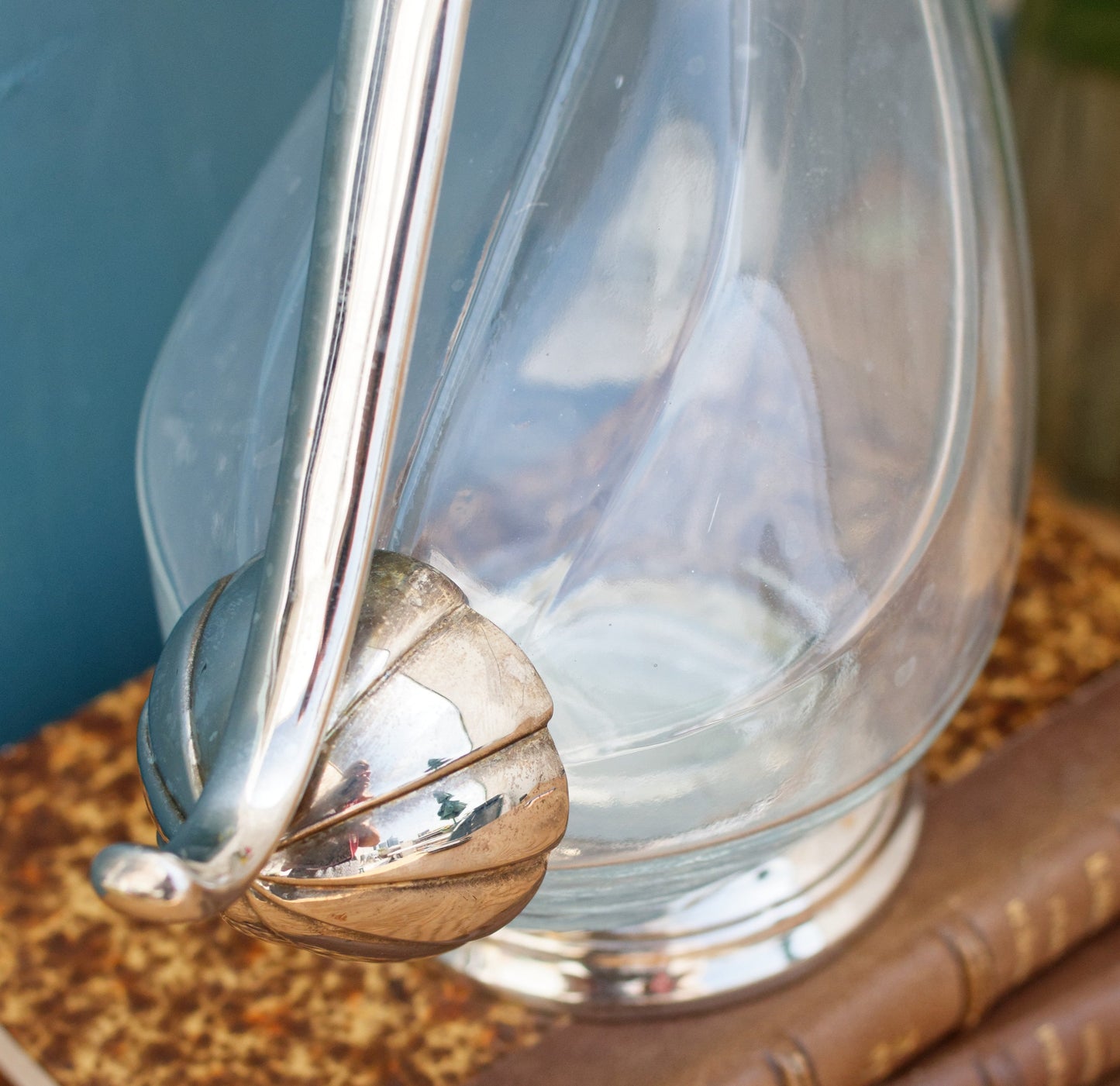 French Vintage Silver Plated Duck Shape Glass Wine Decanter Rustic Barware Carafe Pitcher "Ancienne Carafe Canard Argente Pichet Verseuse”