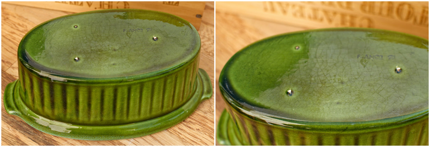 Duck Shaped Pate Dish French Vintage Oval Foie Gras Lidded Terrine Pot Casserole Barbotine Majolica Stoneware for Pate Made in France