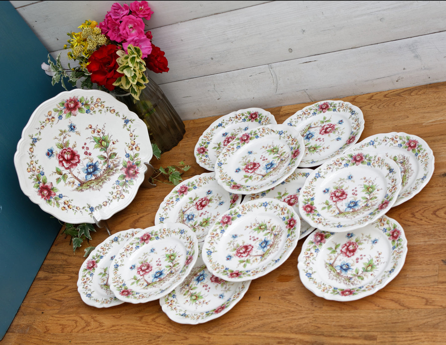 EDEN SARREGUEMINES France Decor Garanti inalterable French Vintage Hand-Painted Ironstone Polychrome Serving Plate Platter or Service Terre de fer en Faience