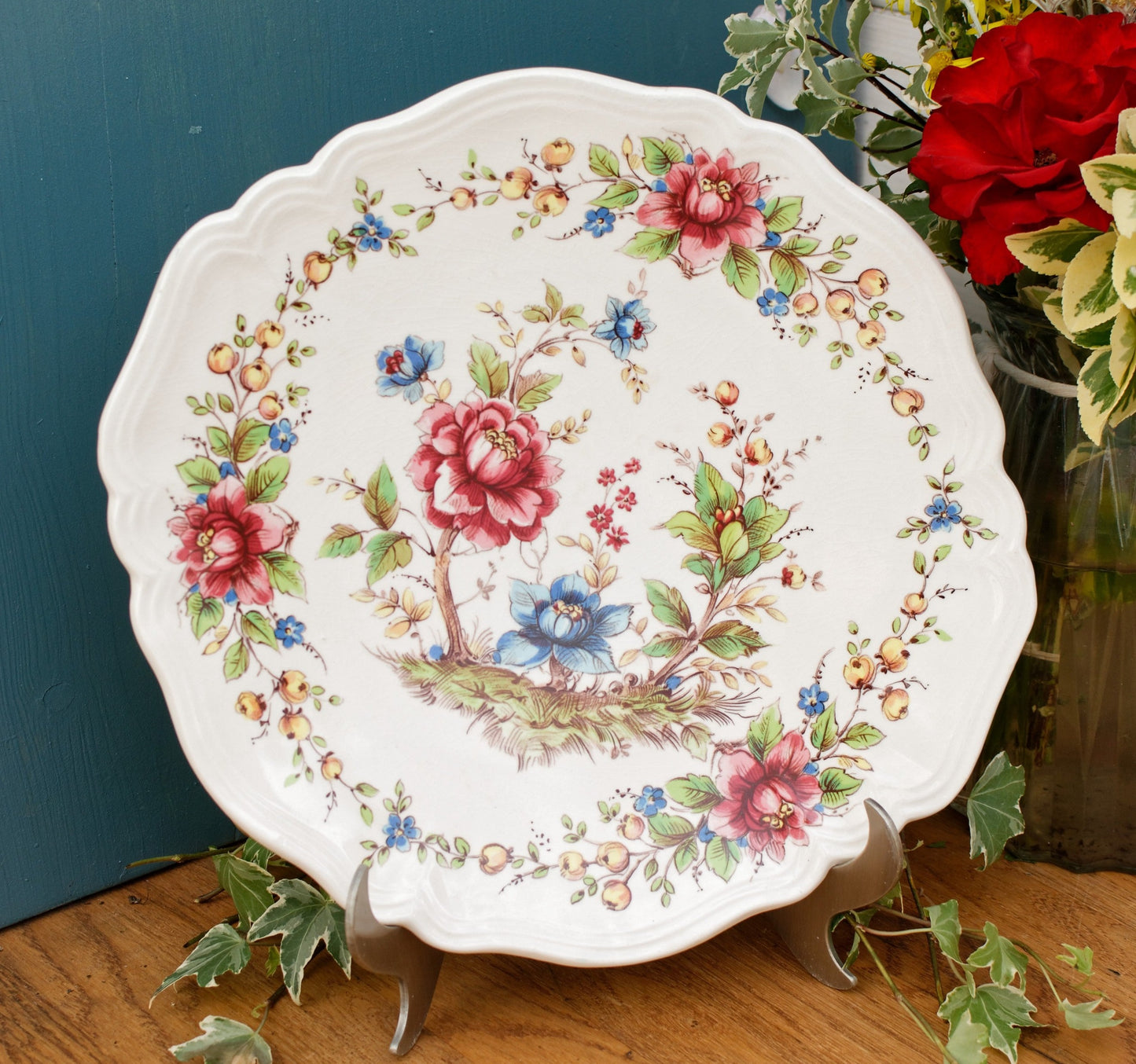 1960s ~ "EDEN" SARREGUEMINES France Decor Garanti inalterable ~ French Vintage Hand-Painted Ironstone Polychrome Serving Plate Platter or Service ~ Terre de fer en Faience