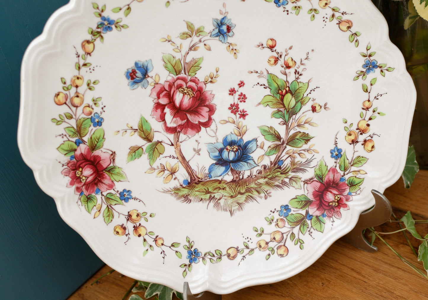 1960s ~ "EDEN" SARREGUEMINES France Decor Garanti inalterable ~ French Vintage Hand-Painted Ironstone Polychrome Serving Plate Platter or Service ~ Terre de fer en Faience