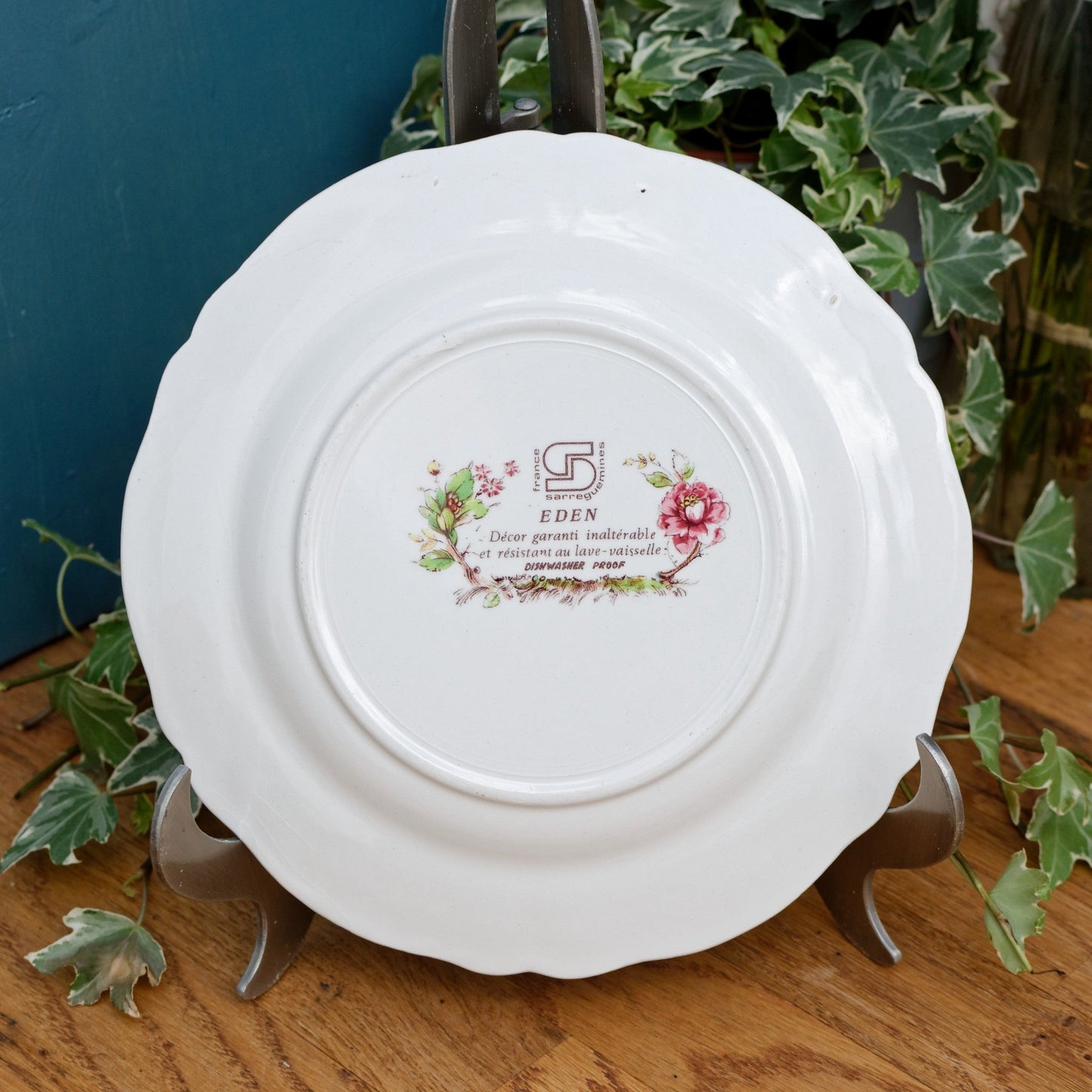 1960s ~ "EDEN" SARREGUEMINES France Decor Garanti inalterable ~ French Vintage Hand-Painted Ironstone Polychrome Serving Plate Platter or Service ~ Terre de fer en Faience