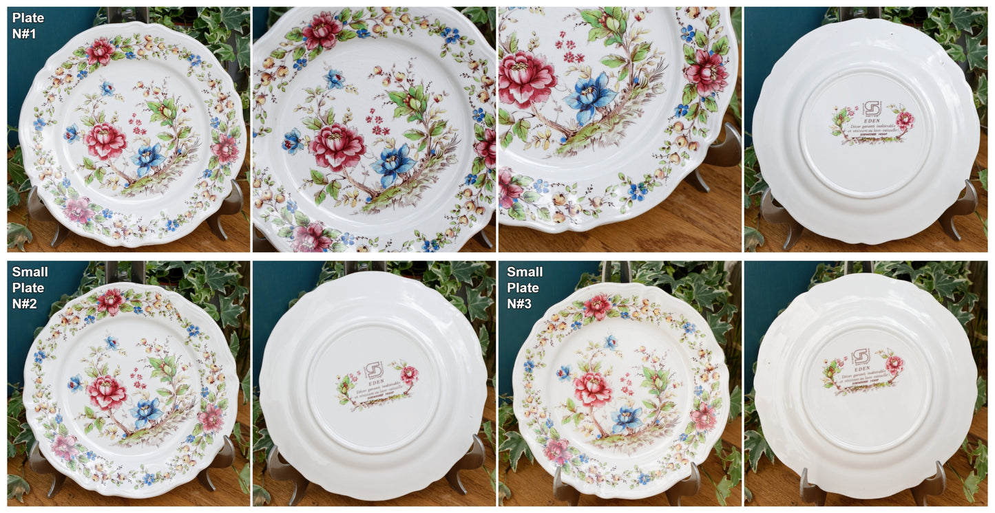EDEN SARREGUEMINES France Decor Garanti inalterable French Vintage Hand-Painted Ironstone Polychrome Serving Plate Platter or Service Terre de fer en Faience