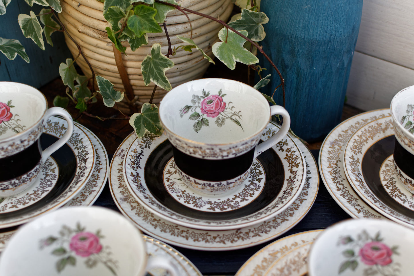 1960's English Vintage Porcelain Coffee Cup, Saucer and Side Plate Portland Pottery Cobridge Staffordshire Ironstone Made in England