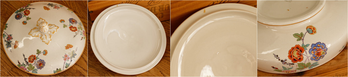 English Vintage Ironstone Polychrome Covered Serving Tureen ~ Made in England 848