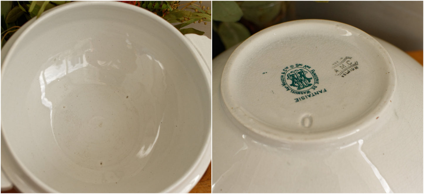 1890年代~ワスムエル陶器~ベルギーアンティーク BARBOTINE マジョリカ SMALL スープチュリーン「スープピエール」~野菜の装飾~ファイアンス