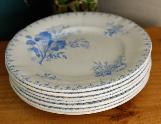FLORE Sarreguemines U&C French Antique Ironstone Light Blue Transferware Small Plate Terre de Fer en faience