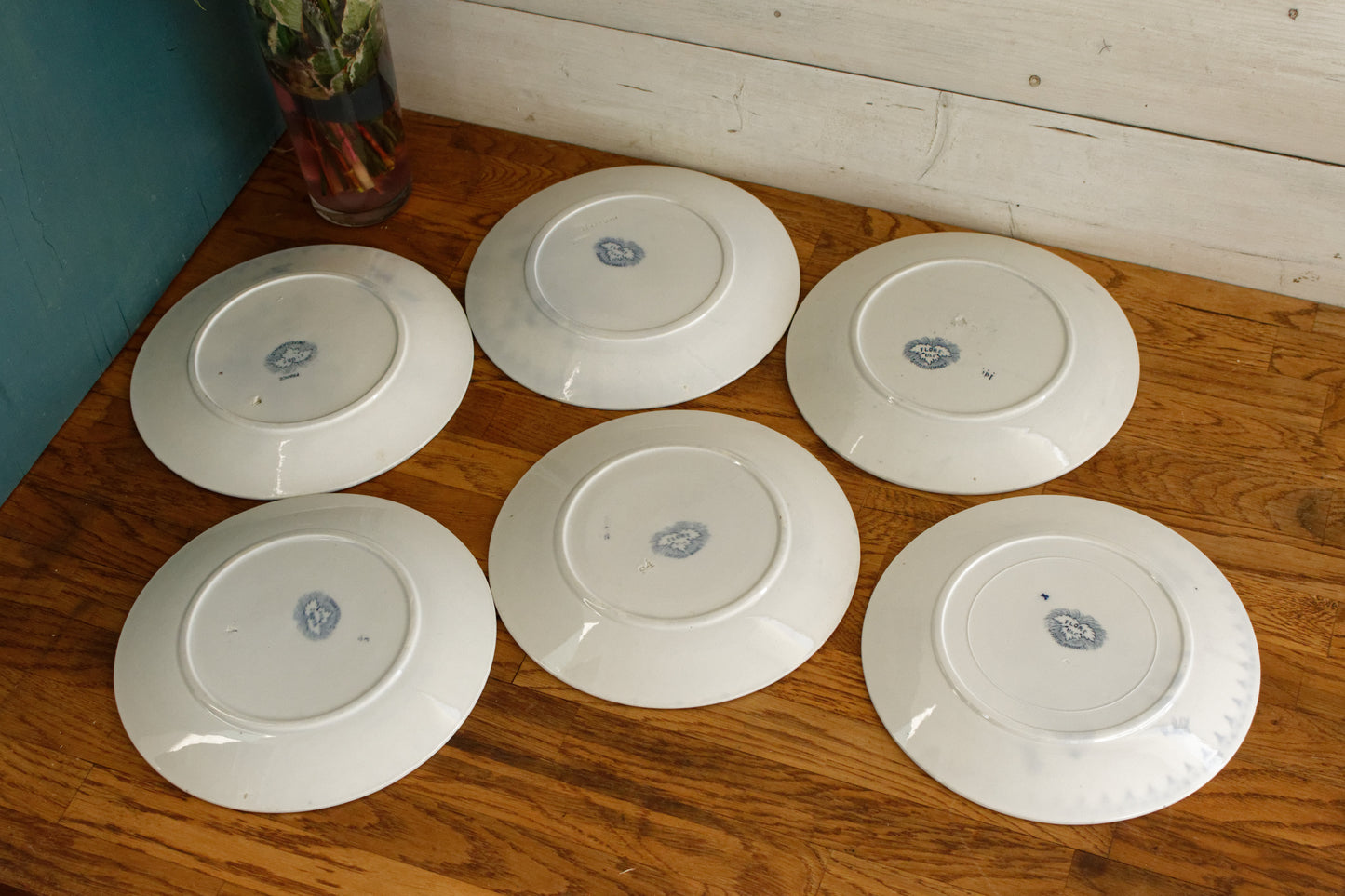 1880年代/1900年代 ~ 「FLORE」 Sarreguemines U&C ~ フランスアンティーク アイアンストーン ブルー トランスファーウェア ディナープレート ~ スカラップエッジ テール・ド・フェール NEW