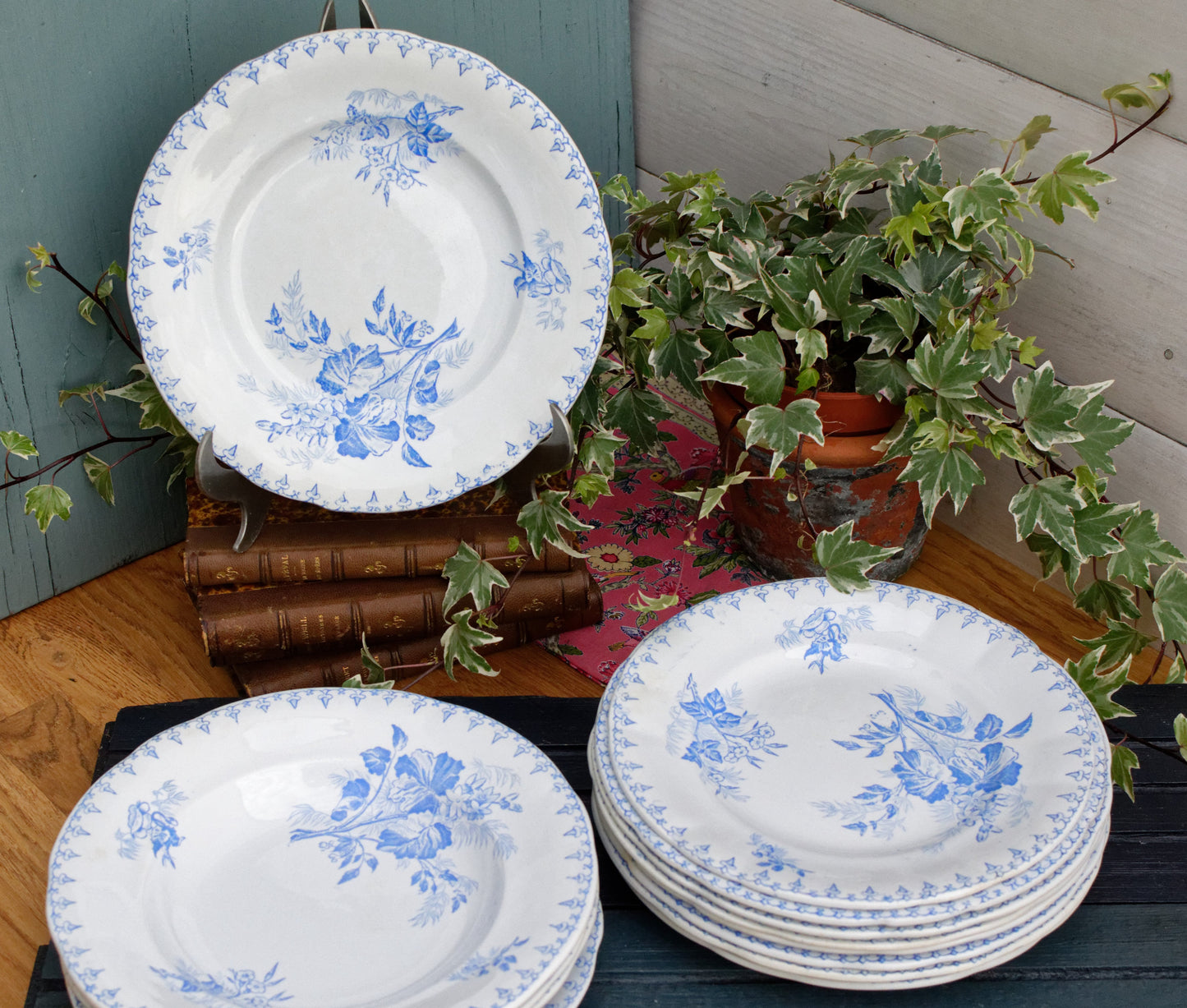 1880s/1900s ~ "FLORE" Sarreguemines U&C ~ French Antique Ironstone Light Blue Transferware Plate ~ Terre de Fer