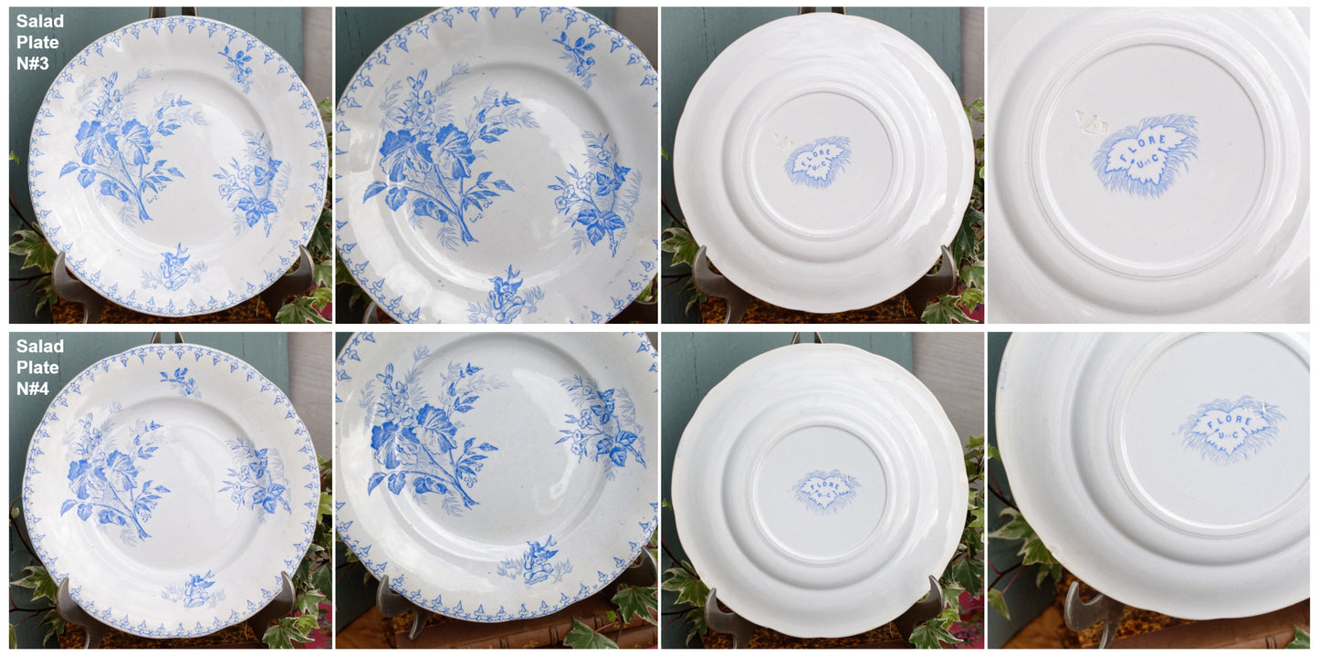 1880s/1900s ~ "FLORE" Sarreguemines U&C ~ French Antique Ironstone Light Blue Transferware Plate ~ Terre de Fer