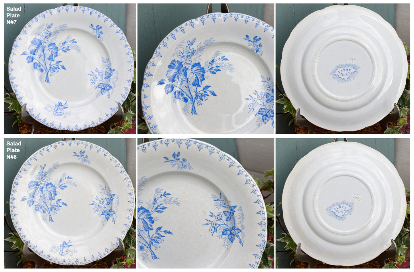 1880s/1900s ~ "FLORE" Sarreguemines U&C ~ French Antique Ironstone Light Blue Transferware Plate ~ Terre de Fer