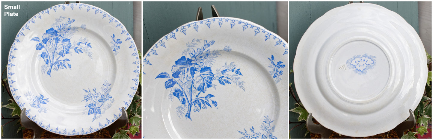 1880s/1900s ~ "FLORE" Sarreguemines U&C ~ French Antique Ironstone Light Blue Transferware Plate ~ Terre de Fer