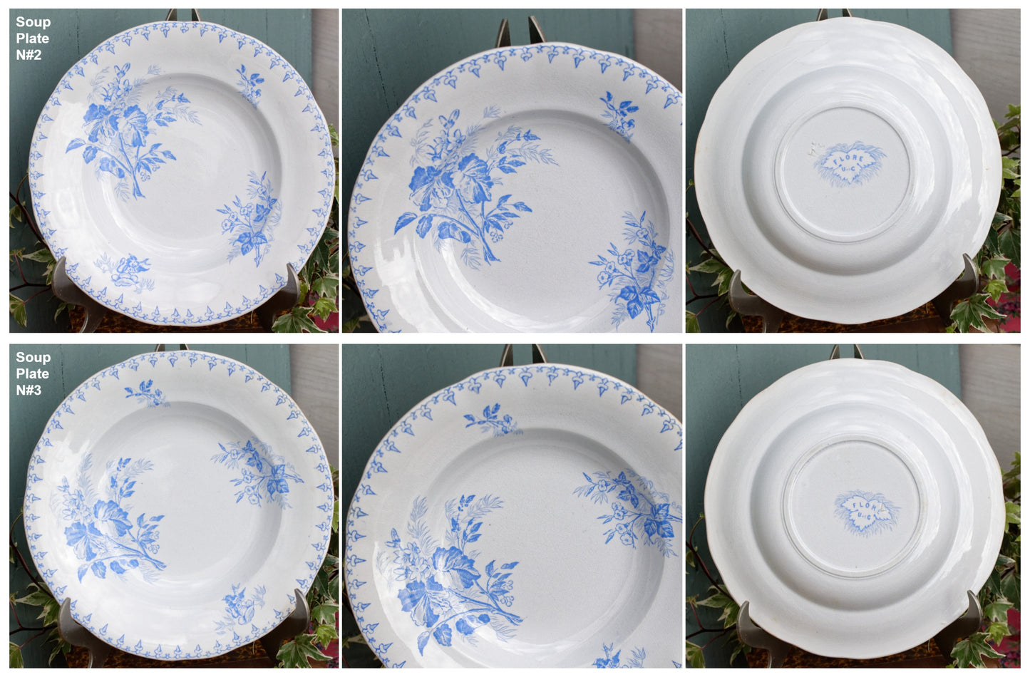 1880s/1900s ~ "FLORE" Sarreguemines U&C ~ French Antique Ironstone Light Blue Transferware Plate ~ Terre de Fer